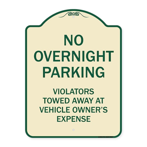 Signmission Designer Series-No Overnight Parking, Tan & Green Heavy-Gauge Aluminum, 24" x 18", TG-1824-9967 A-DES-TG-1824-9967 - main